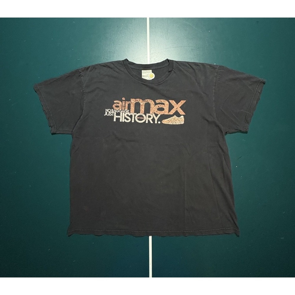 Vintage Nike Air‎ Max History T-shirt Men's XL Black Faded Y2K 90s Short Sleeve